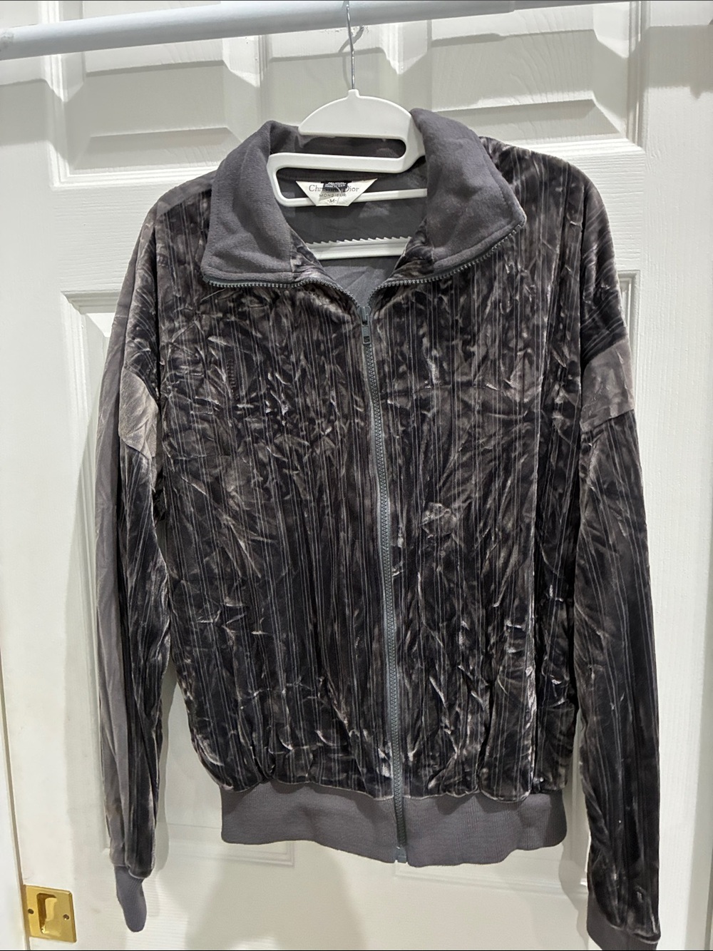 Dior Crushed Velvet Zip Jacket in Charcoal Gray